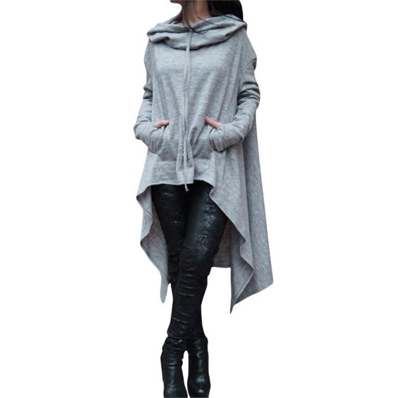 Womens S5xl Fashion New Plus Solid Color Long Hooded Sweater Sports Jacket