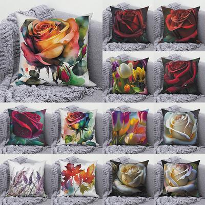 Kissenbezug im nordischen Stil mit romantischem Rosenblumen-Druckmuster für Zuhause, Wohnzimmer, Sofa, Dekoration, quadratischer Kissenbezug, 45 x 45 cm