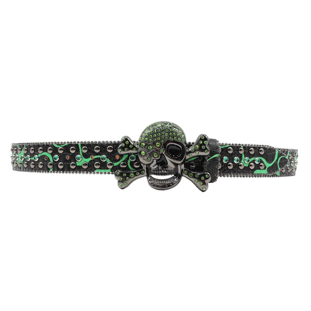 Unisex Rhinestone Skull Leather Belt - European Style Denim Waistband