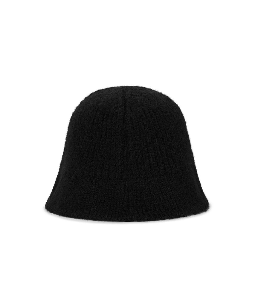 Bajal Va Curved Oval Metal Washed Knit Bucket Hat Black