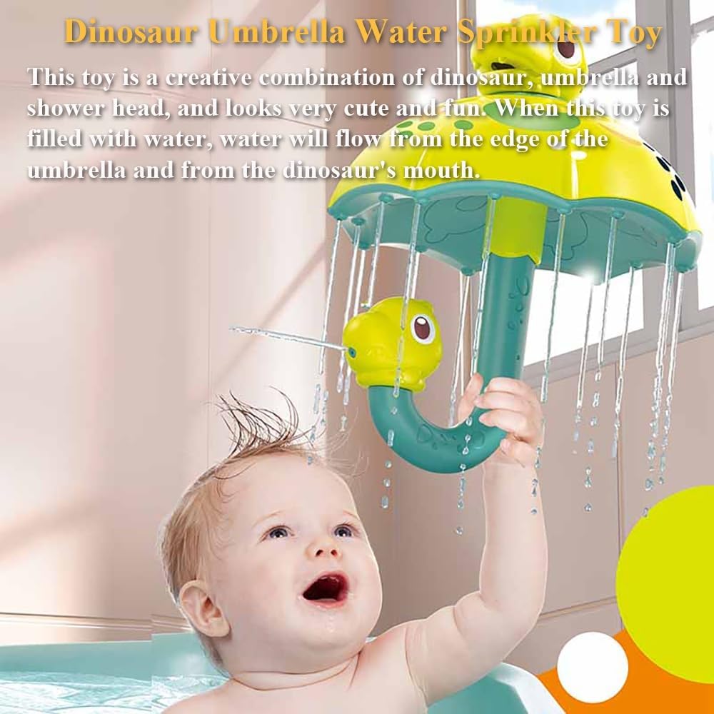 Baby Bath Toy Dinosaur Umbrella Water Sprinkler Shower Head Bathtub Rain Toy Spray Water Tub Toy with Turnable For Kids Gifts