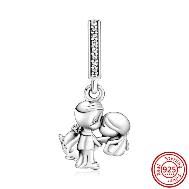Fit Original Pendant Charm Bracelet Fine Zircon 925 Sterling Copper Sweet Lovely Happy Boy Girl Love Pink Heart Robot DIY Beads