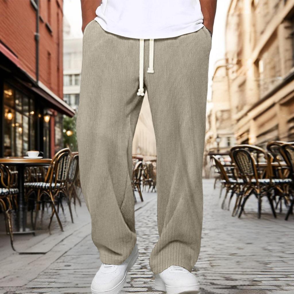 Men’s Drawstring Waist Loose Fit Corduroy Lounge Pants Casual Straight Leg Trousers with Adjustable Waistband