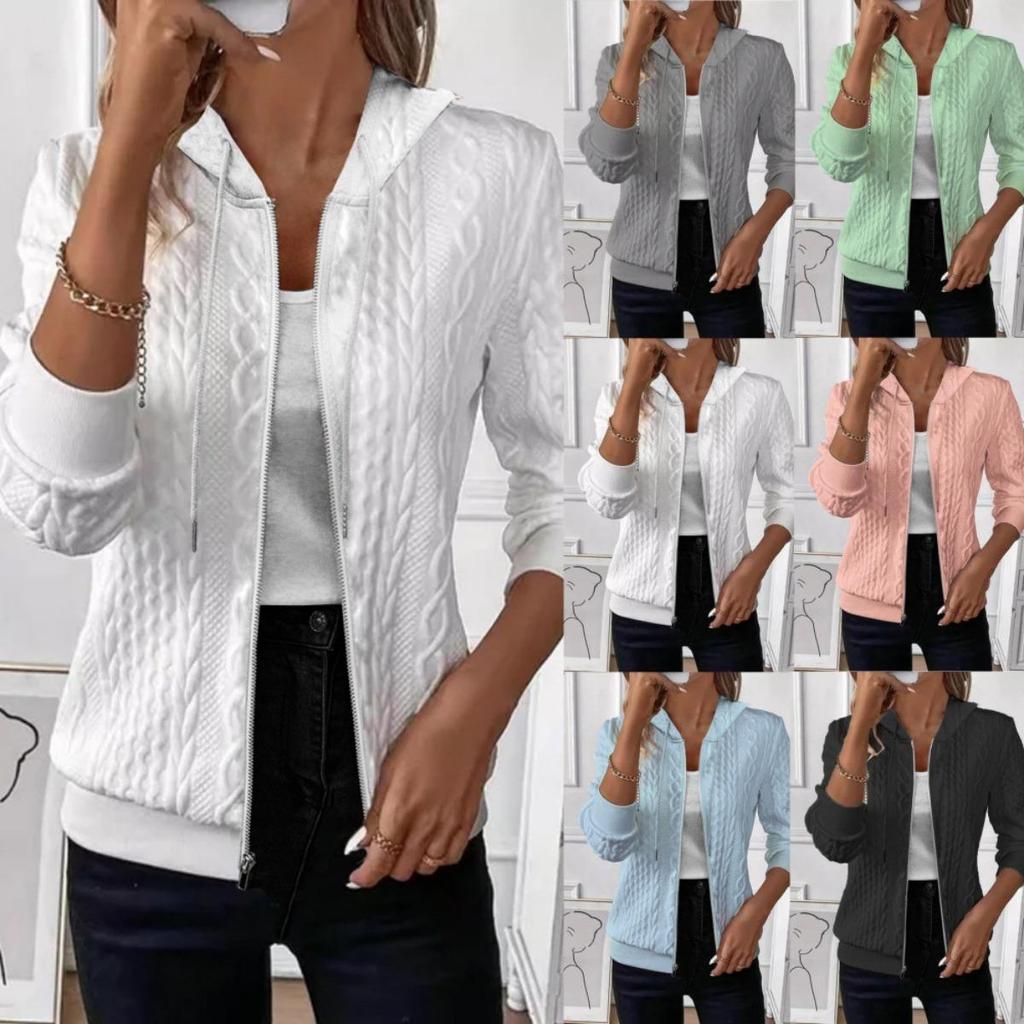 Ladies' Casual Jacket, V-neck, Long Sleeved Zipper, Front Opening, Solid Color Jacket, Zipper Jacket