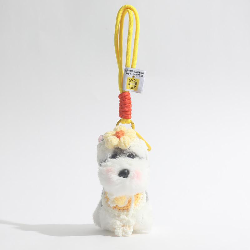 

Adorable Schnauzer Flower Plush Keychain Bag Charm Gift