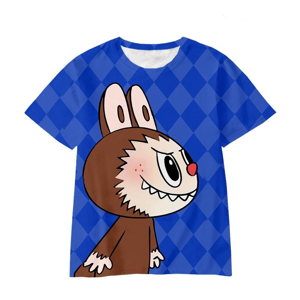 Labubu T-shirt Short-sleeved Male and Female Student Wear Cartoon 3D Printing Tide Top