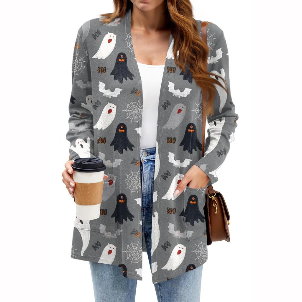 Dámské lehké kardigany s otevřeným předním dílem, dlouhým rukávem, ležérního volného střihu, tenké kardigany s kapsami