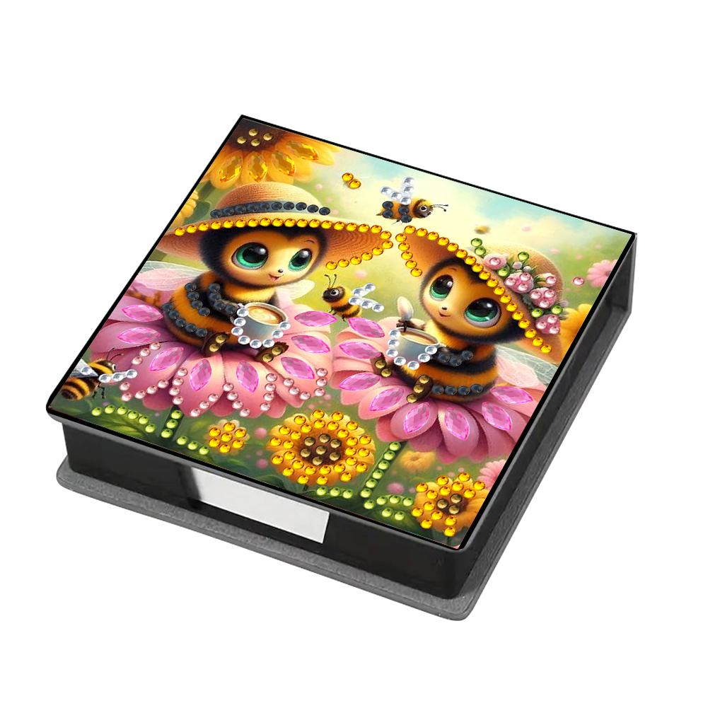 Leather Animals Gem Painting Memo Pad Holder Mosaic Kit Pattern Diamond Art Note Box with 160 Sheets of Paper for DIY Art Craft