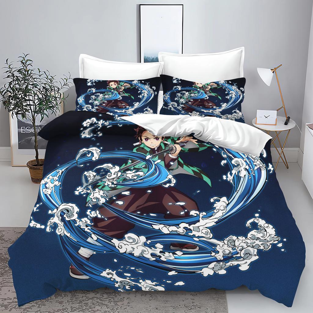 Demon slakter: Kimetsu no Yaiba kamado Nezuko Anime 100% Polyester Sengetøy Sett Dynetrekk Sett Trykt Tegneserie Hjemmeinnredning
