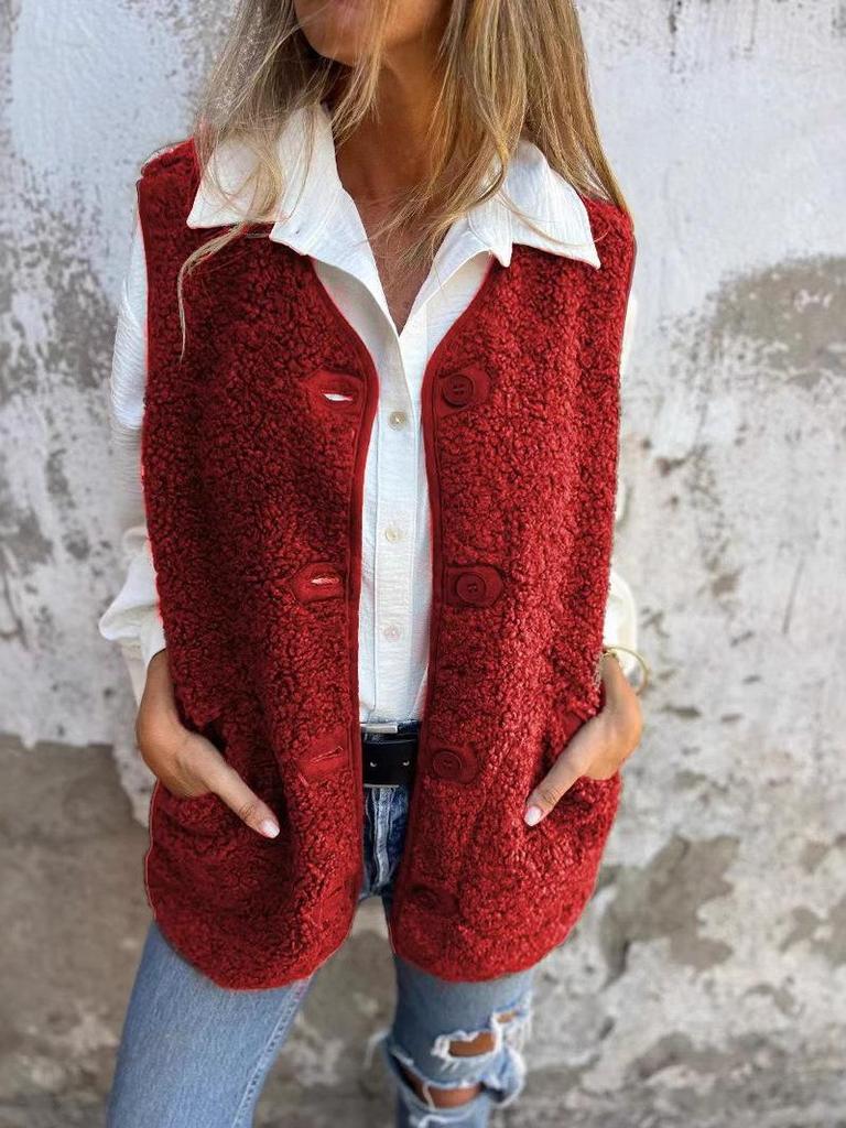 2025 Autumn/Winter Lambswool Fleece Button Vest Jacket