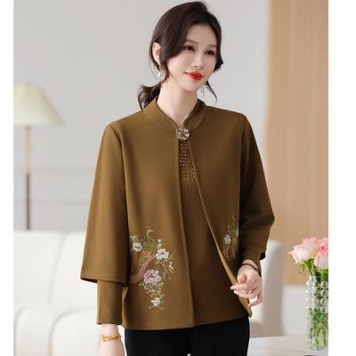 Autumn and Winter Cardigan Middle-aged Mother Autumn Knitted Sweater New Embroidered Real Two-piece Coat Women
