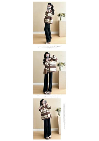 Spring Maternity Two-Piece Set: Fashionable Long-Sleeved Striped Jacket & Loose Belly-Covering Top