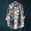 Women's Long Sleeve Shirt Button Vintage Floral Print Casual Hem Irregular Shirt Collar Top