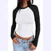 European and American T-shirt women's new sexy yoga hottie contrasting color round neck long-sleeved women's top