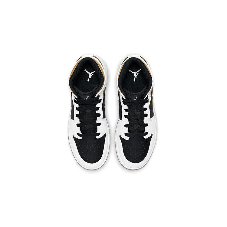 Air Jordan 1 Mid GS White Gold Kids Sneakers Multi-Color Black 554725-190