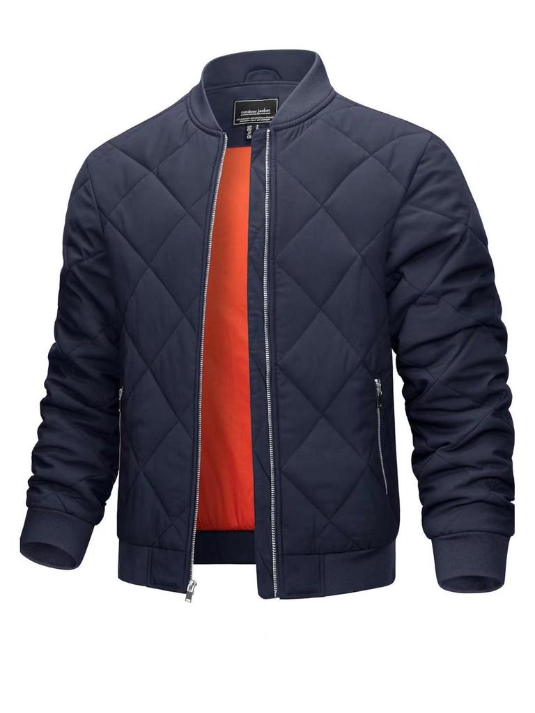 2024 Men's Autumn/Winter Stand Collar Diamond Quilted Jacket - Lightweight, Warm, and Trendy