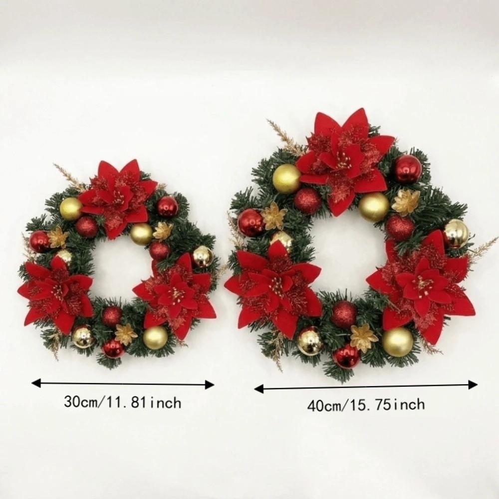 Red Flower Christmas Wreath Realistic Design Faux Greenery Wreath Xmas Artificial Garland  Holiday