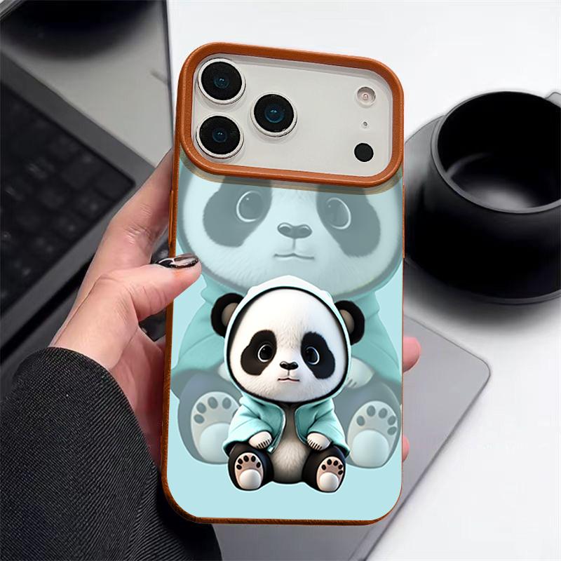 Blauer Mantel Panda Muster Hülle Für iPhone 17 Pro Max Funda iPhone 16 Pro Max 15 14 13 12 11 Air 16E Lederstruktur Silikonhülle