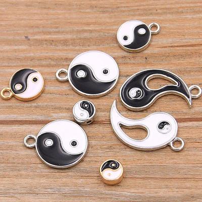 DIY Alloy Jewelry Accessories: White KKC Oil Drop Tai Chi Bagua Black & White Pendant Beads