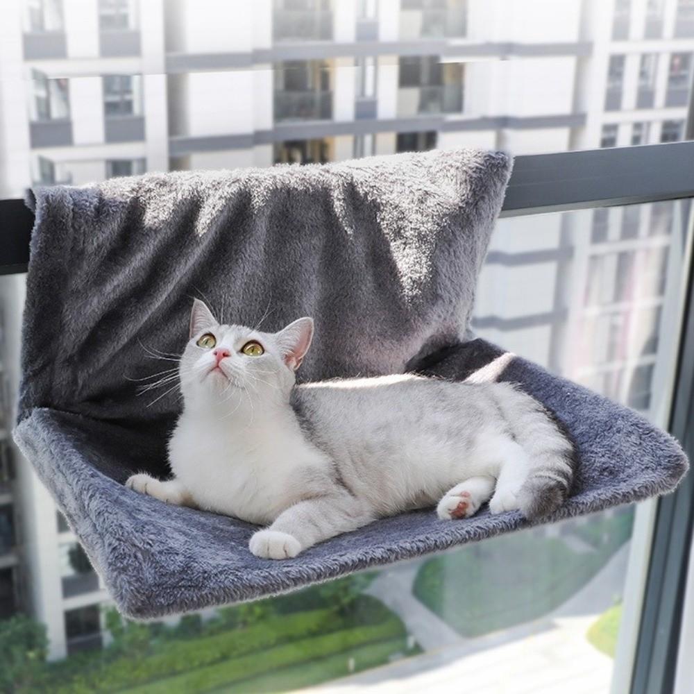 Foldable Shape Plush Cat Hammock Comfortable Metal Frame Hanging Cat Bed Detachable Washable Wall Mount Cat Nest Indoor Use