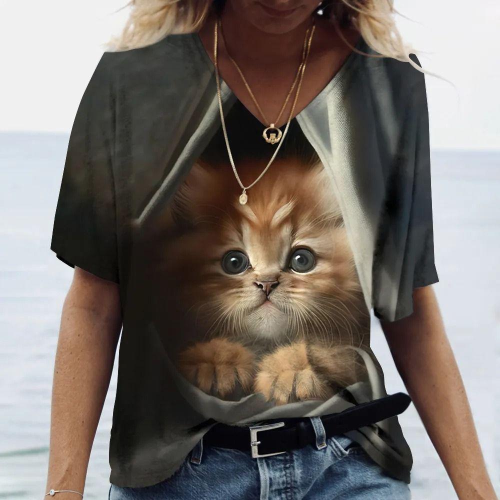 Women's Round Neck Short Sleeved T-Shirt With 3d Fashionable Printing