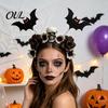 Festive Hair Decorations for Costumes Halloween Flower Skeleton Bat Headband, Gothic Floral Skull Bands, Spooky Fashionable Clips Accessory,