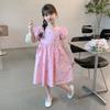 2026 Girls Dress Sweet Princess Style Puff Sleeve Bow Detail Kids Over 4 Years Old