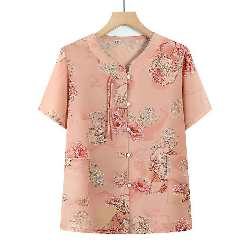 Mother's Day Chinese Style Summer Blouse - Short-Sleeved, Middle-Aged Women's Fashion Top