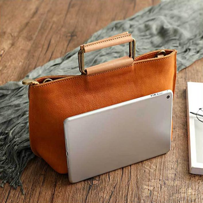 Johnature Handmade Cow Leather Women Bag Simple Retro Handbag Large Capacity Solid Color Shoulder Bags