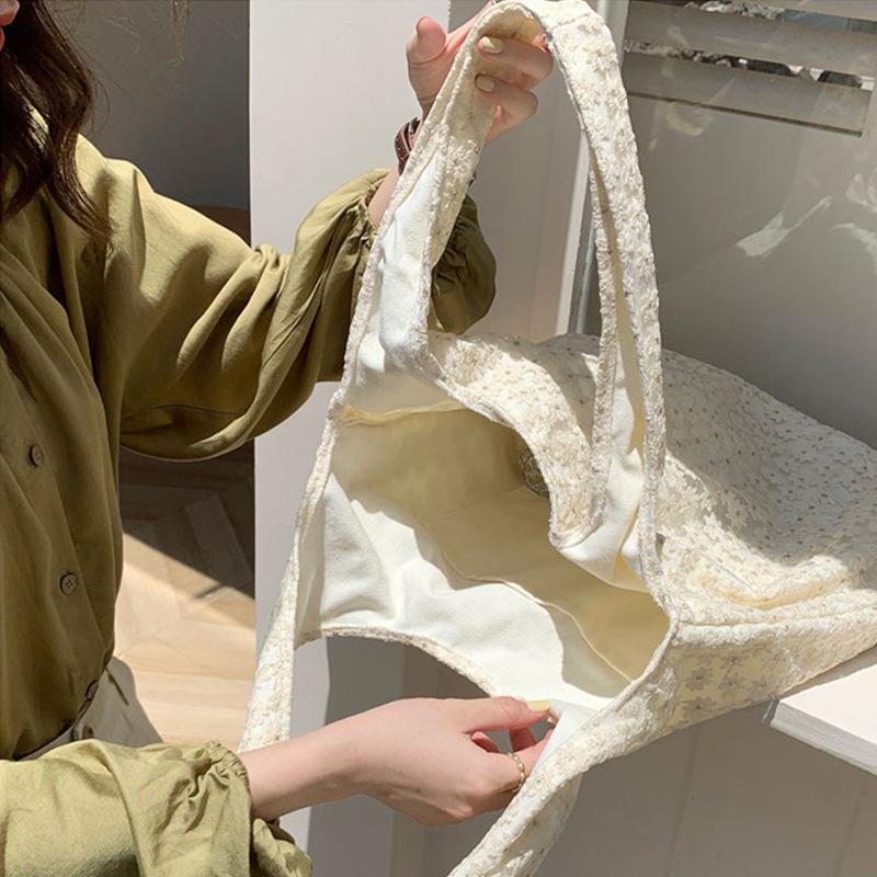 Korean Mesh Flower Shoulder Bag 3D Lace Cherry Blossom Hobo Purse Sweet Crossbody Bag for Women Summer Aesthetic Tote Pouch