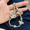 Silver Color Cell Phone Straps Phone Beaded Rope Silver Heart Phone Lanyard Heart Phone Charms