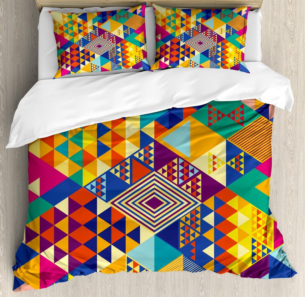 Triangles Duvet Cover For Teens Adults Lightweight Quilt Cover With 2 Pillowcase Colorful Abstract Geometric Pattern Bedding Set