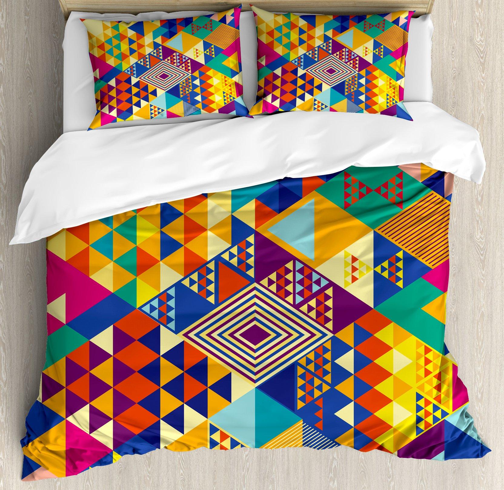 Triangles Duvet Cover for Teens Adults Lightweight Quilt Cover with 2 Pillowcase Colorful Abstract Geometric Pattern Bedding Set (135x200cm)