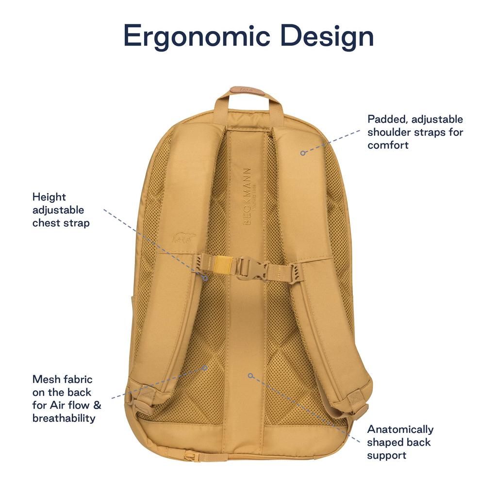 BECKMANN Norwegian URBAN 30L Backpack In Yellow, Men's and Women's, Large Capacity, Ergonomic Design, Lightweight, with Rain Cover, Perfect for