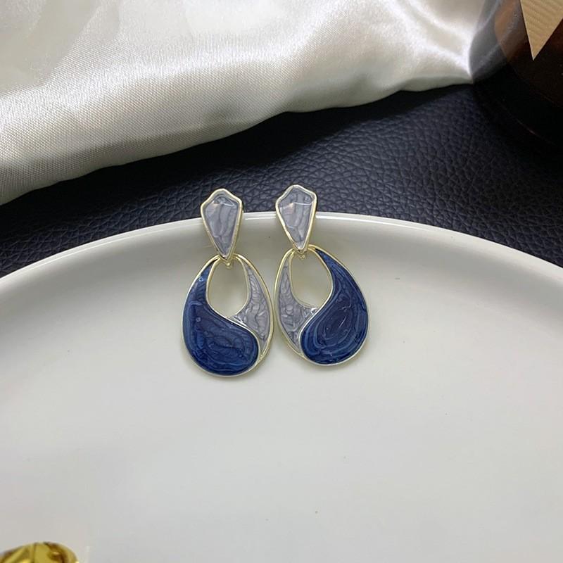 Pinkdudu Vintage Drip Oil Blue Water Drop Zinc Alloy Earrings Simple Trendy Stud Earrings Women PD2372