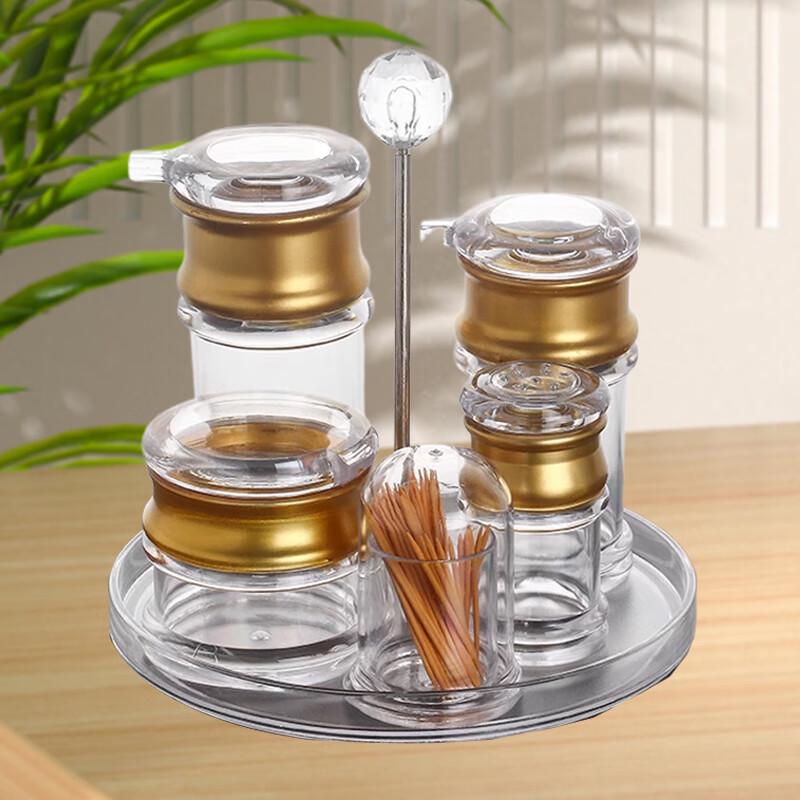 Commercial Acrylic Condiment Bottle Set with Gold Rim