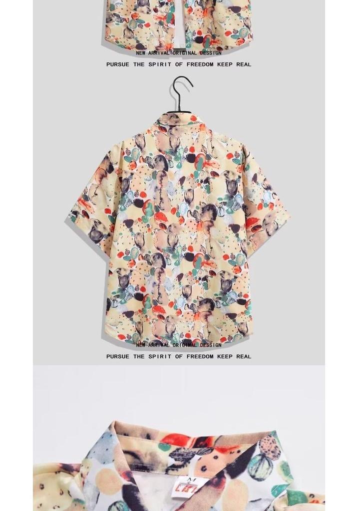 Men's Quick-Dry Floral Shirt and Shorts Couple Matching Beach Set