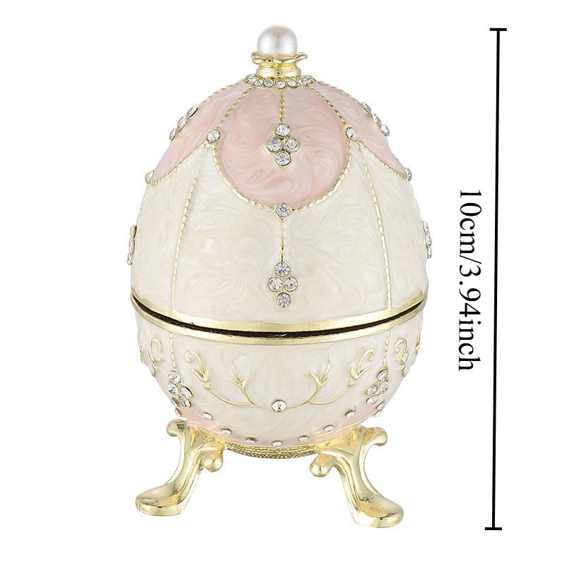 

Hand Painted White Easter Egg Faberge Egg Jewelry Trinket Box Classic Ornaments Vintage Craft Gift for Home Decor