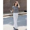 Demana Women's Ribbed Collar Letter Patch Short Sleeve T-Shirt