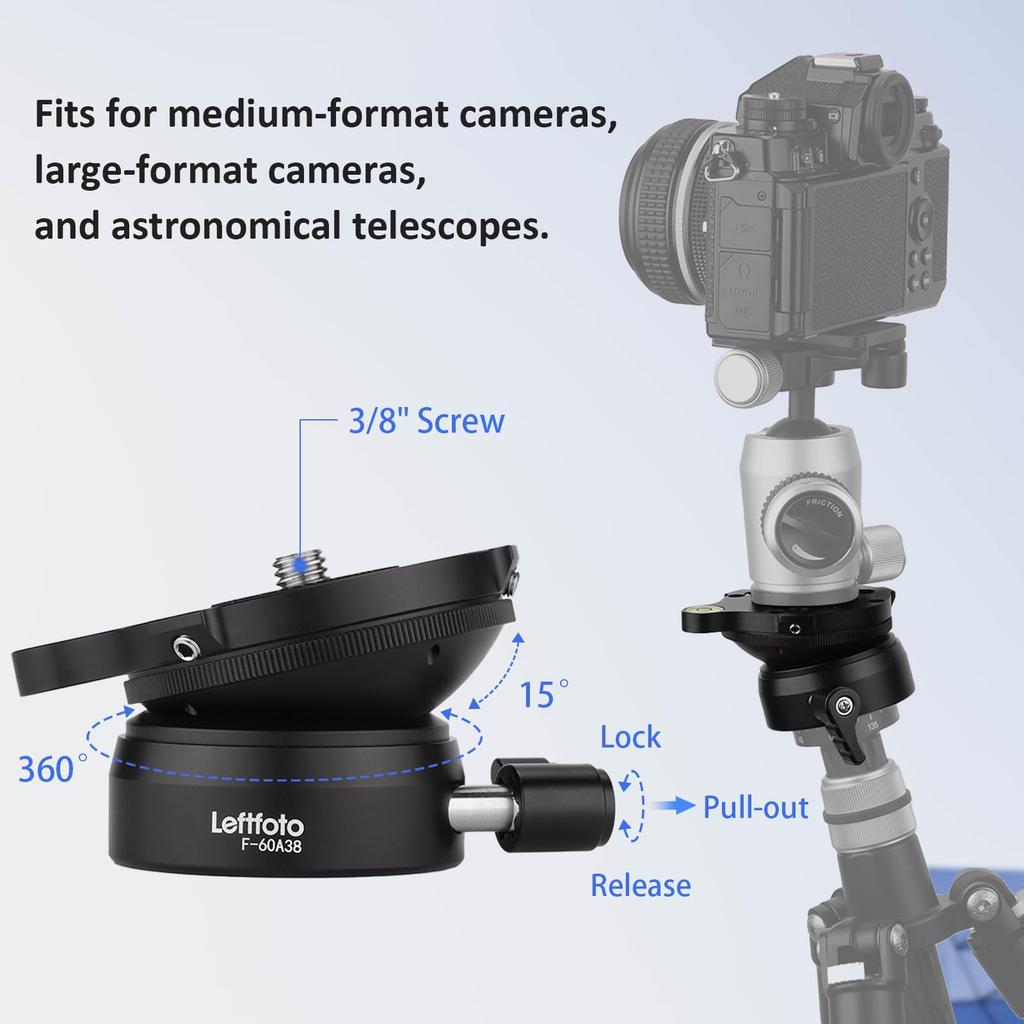 Tripod Leveling Base Half Ball Quick Tilt Up and Down 15 Degree for Canon Nikon Other DSLR Camera Tripod Monopod with Offset Bubble Level