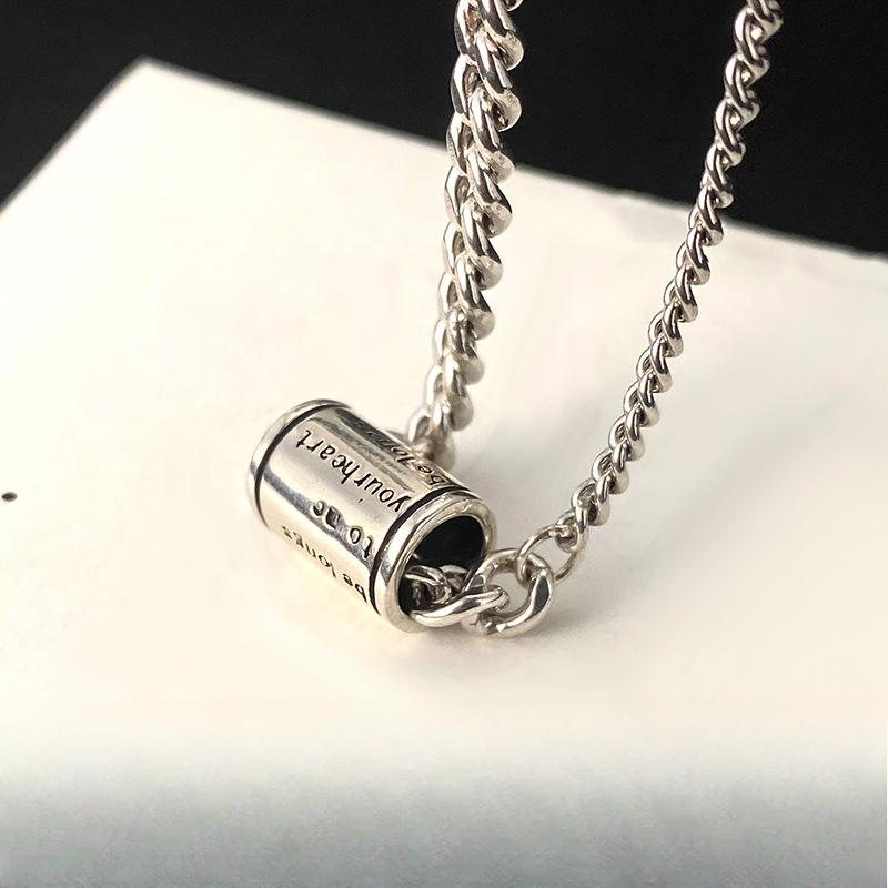 Thai Old Retro Heavy Industry English Letter Cylindrical Necklace Cuban Chain Men and Women Fashion