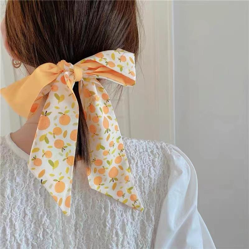 Fruit-Print Silk Scarves Trendy Hair Accessories for Women, Vintage Bohemian Silk Scarf Wrap, Neck Head Daily Travel Gift Trendy