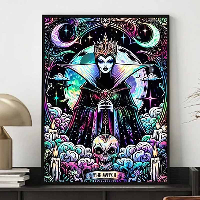 Disney 5D DIY Diamond Painting Evil Queen Dark Neon Tarot Style Illustration Full Round Diamond Mosaic Cartoon Dog Embroidery Art Painting Home Decor