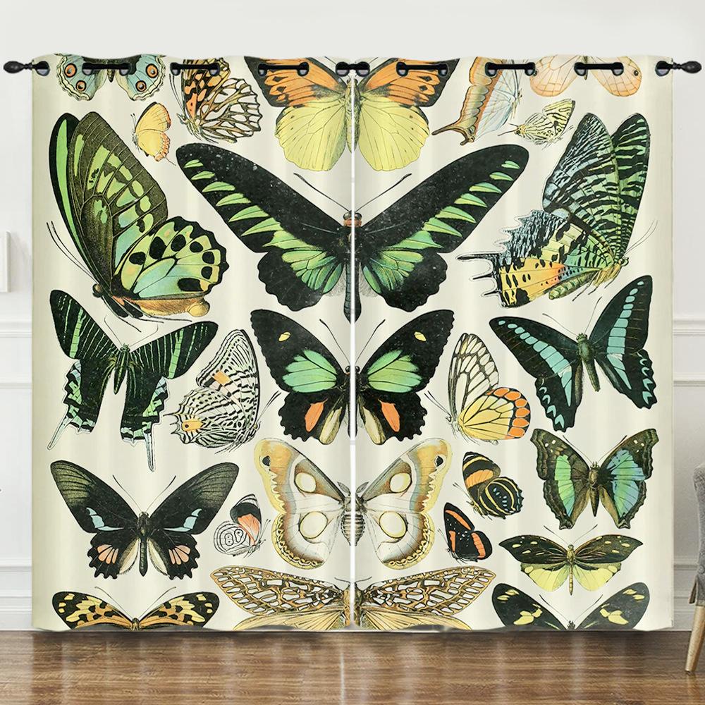 Curtain Cartoon Animal Butterfly 3D Digital Printing Blackout Curtain Punching 2pcs*97cm*114cm*2