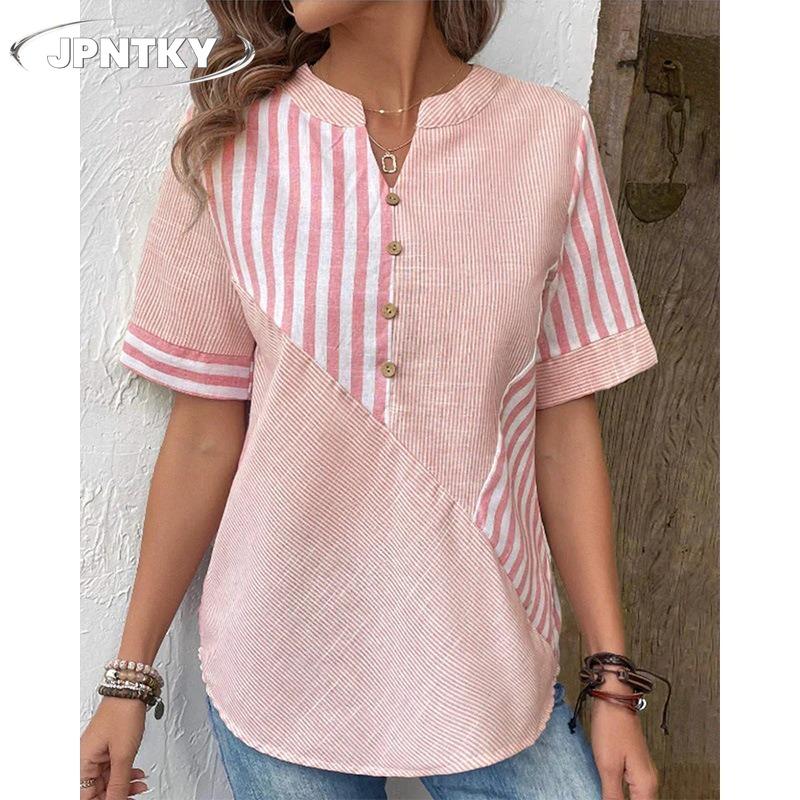 JPNTKYWomen's Fashion Casual Short Sleeve V Neck Blouses & Shirts