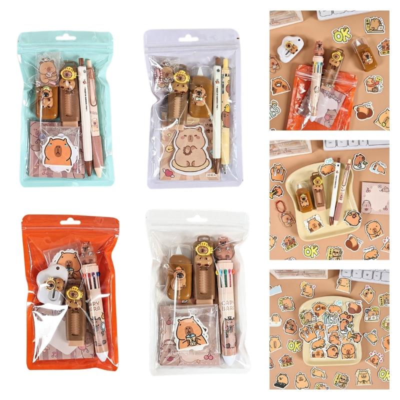Adorable Capybaras Themed School Supplies Set Includes Practical Items Pen Eraser Sticker Memo Pad Study Essential
