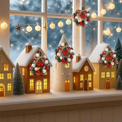 Christmas Wreaths For Front Door 2.5 Inch Wreath Berry Bell Decorations Fake Porch Ornament For Christmas Holiday Fireplace