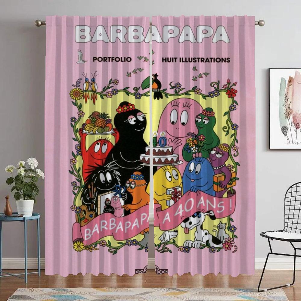 Les Barbapapa Window Curtain for Room 2 Panel Kitchen Curtains Partition Tulle for Bedroom Shades Home Interior Curtains Living