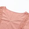 Women Casual Summer Short Sleeve V Neck Blouse Shirt Pink Cotton Linen