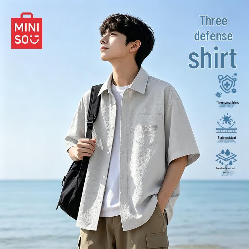 MINISO Men s Summer Textured Breathable Short-Sleeve Shirt XL